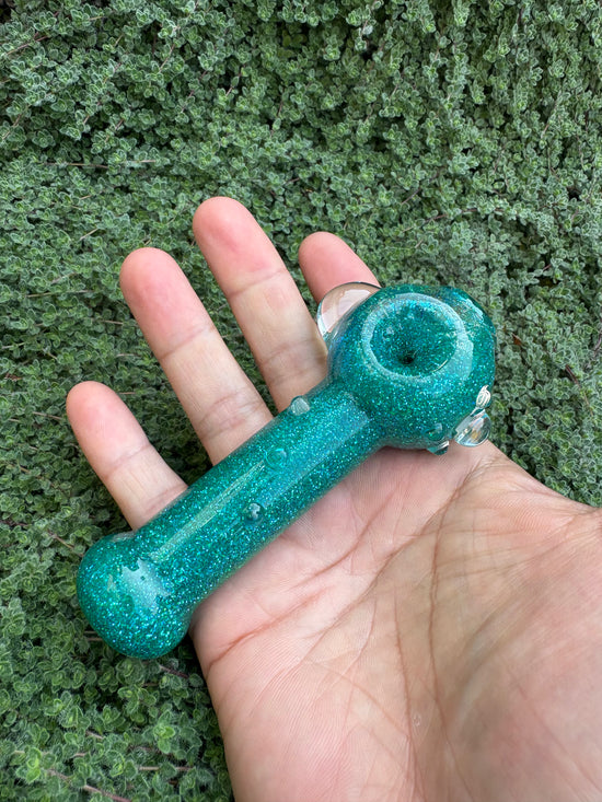 Teal Deal Stingray Glitter Pipe - Hi Tide Glass Works