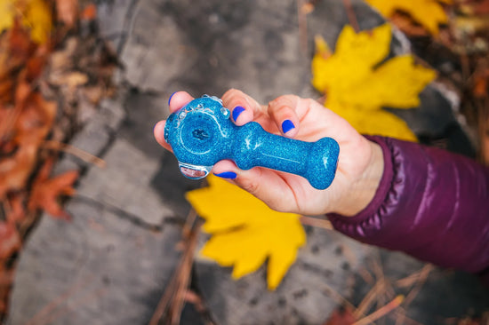 GLASS LAB Blue Dream Dolphin Glitter glass pipe - Hi Tide Glass Works