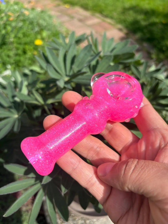 GLASS LAB Neon Pink Dolphin Glitter Pipe - Hi Tide Glass Works