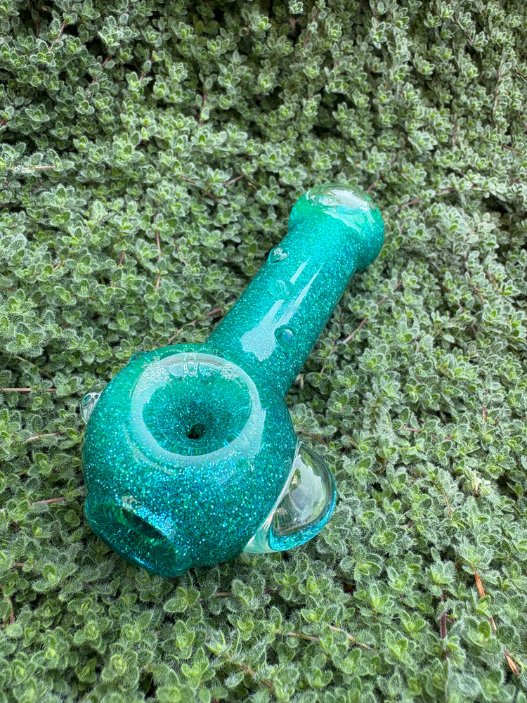 Teal Deal Stingray Glitter Pipe - Hi Tide Glass Works