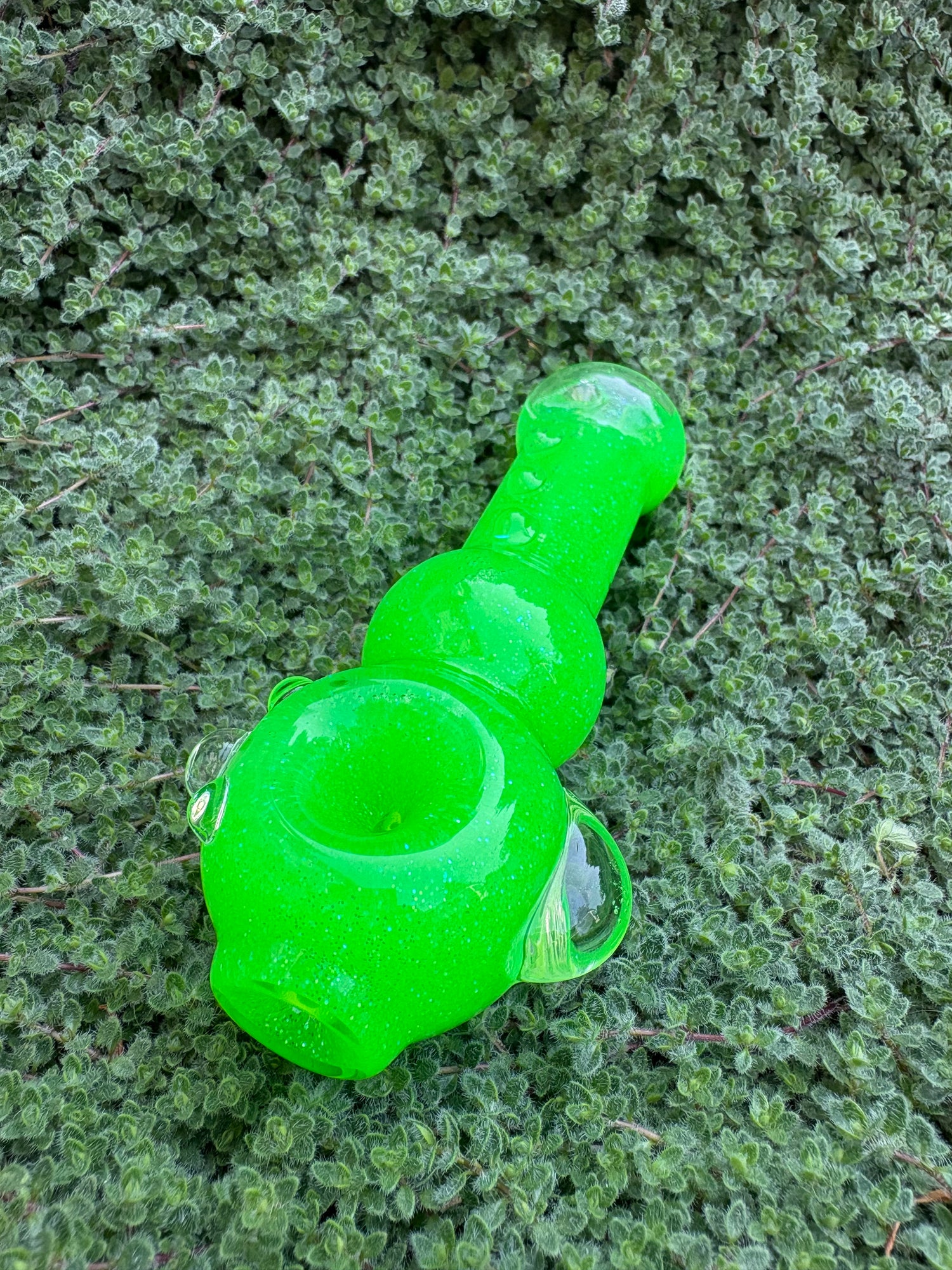 Neon Green Dolphin Glitter Pipe - Hi Tide Glass Works