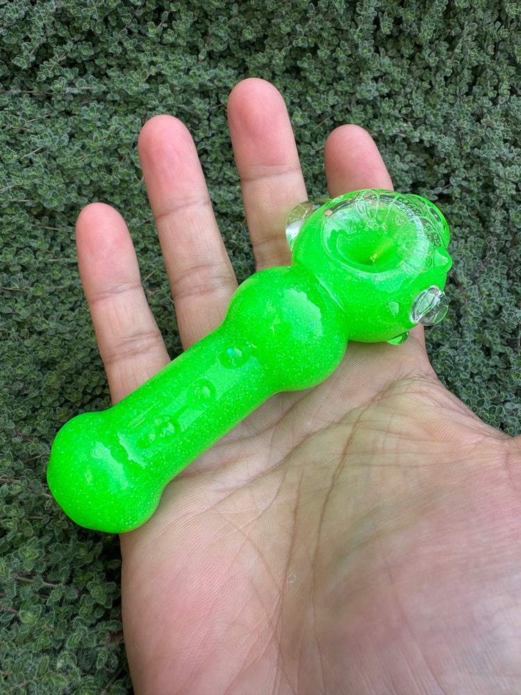 Neon Green Dolphin Glitter Pipe - Hi Tide Glass Works