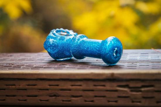GLASS LAB Blue Dream Dolphin Glitter glass pipe - Hi Tide Glass Works