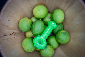 Collectable Glitter Pipe: Liquid Filled & Freezable -Neon Green Sparkle Stingray Glass Piece