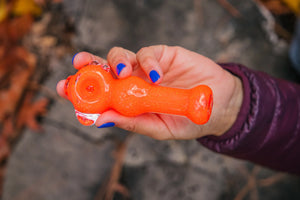 Collectable Glitter Pipe: Liquid Filled & Freezable -Neon Orange Sparkle Dolphin Glass Piece
