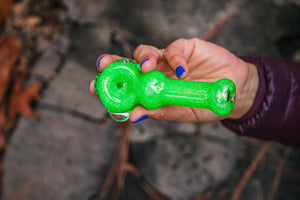 Collectable Glitter Pipe: Liquid Filled & Freezable -Neon Green Sparkle Dolphin Glass Piece