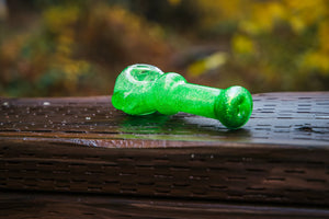 Collectable Glitter Pipe: Liquid Filled & Freezable -Neon Green Sparkle Dolphin Glass Piece
