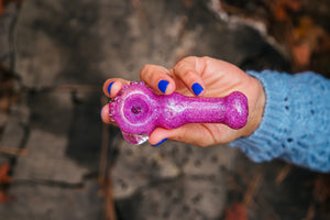 Collectable Glitter Pipe: Liquid Filled & Freezable -Grape Ape Sparkle Dolphin Glass Piece